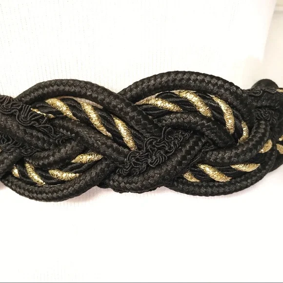 Rare Vintage Black Gold Cord Braided Belt - Picture 7 of 7